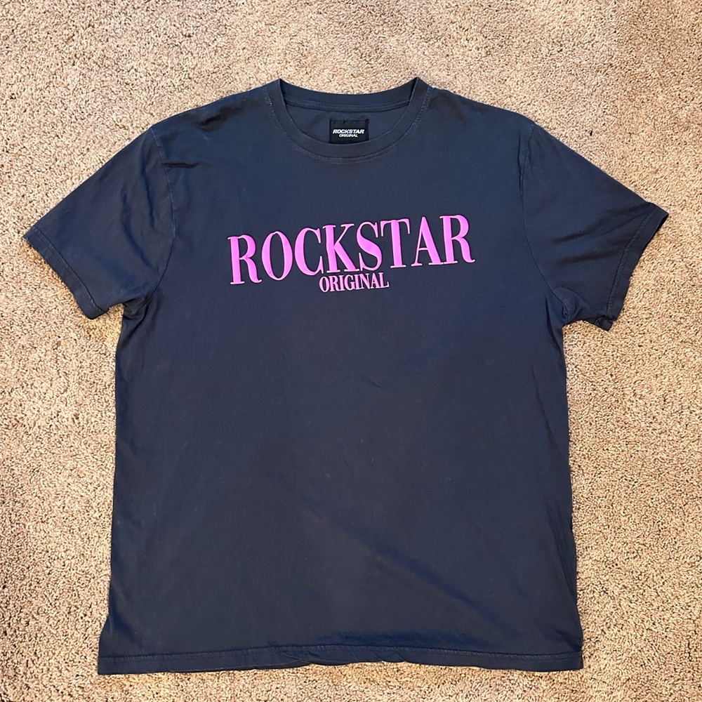 Size L Grey and Pink Rockstar Original Octavio Printed Tee Shirt